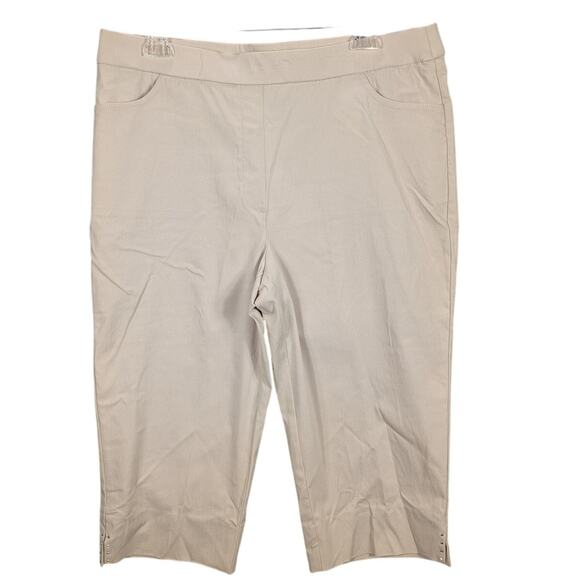 Alfred Dunner Capri Pants Womens 14 Sand Beige Slimming Tummy Control Stretch - Picture 1 of 12